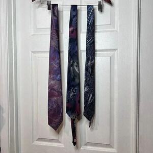 Vintage Mens Lot of 3 Abstract Ties One Size 80s 90s Grandpa Retro Dad Prom